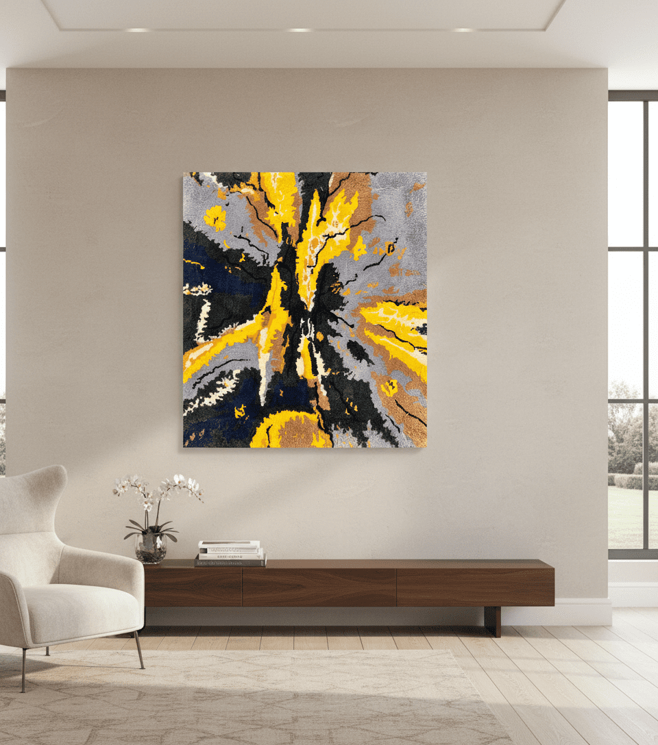 Handmade tufted rug abstract art in interior